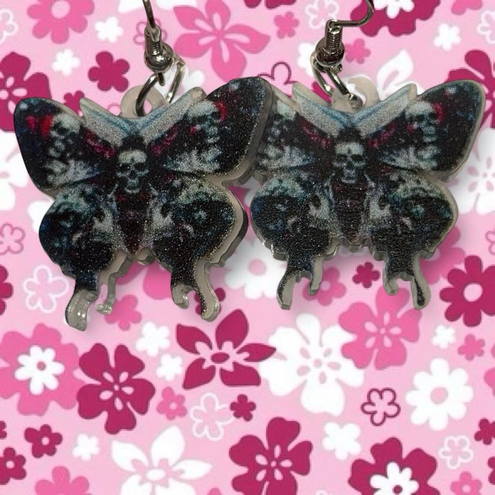 Butterfly Drop Earrings - Black & Blue & Red Fashion Earrings